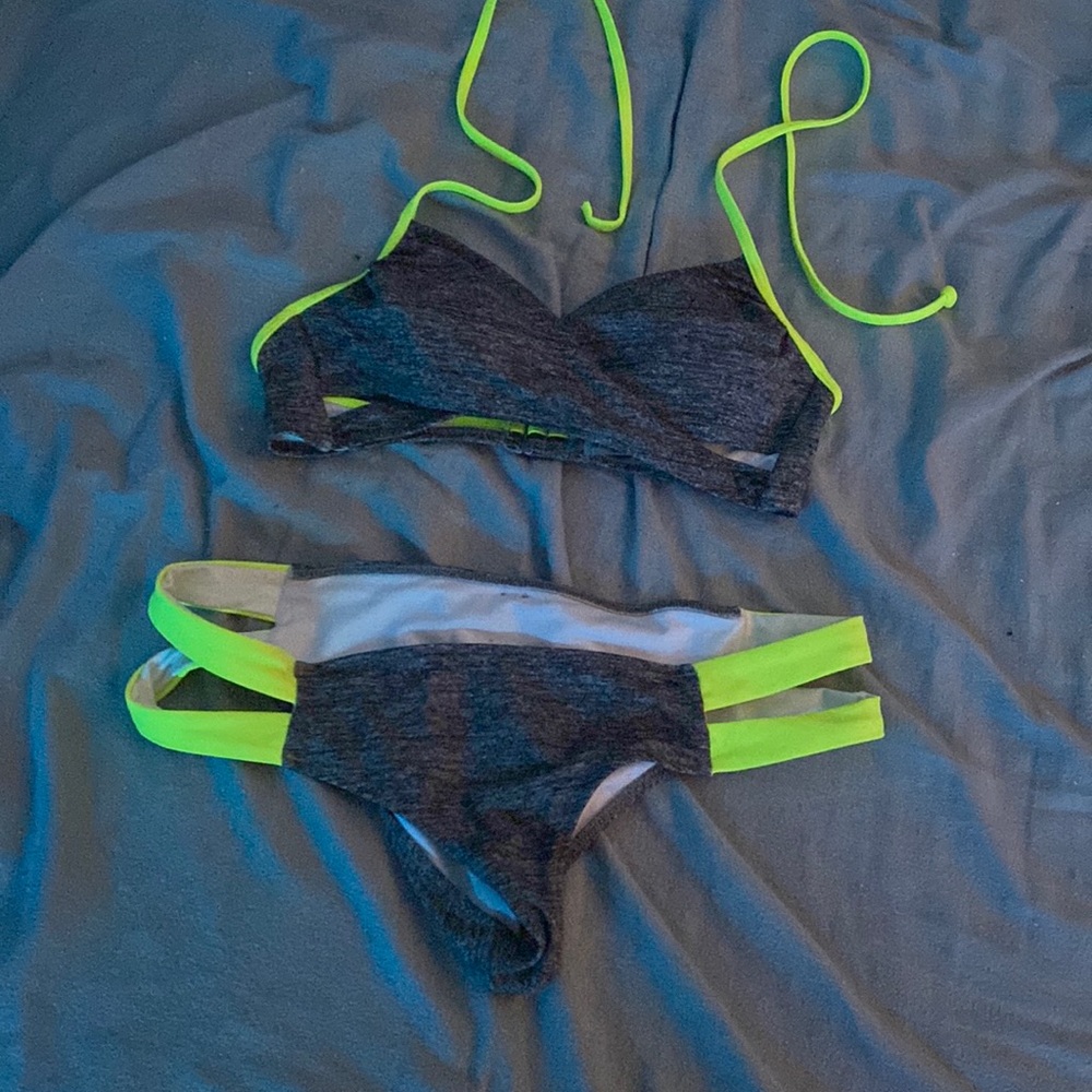Victoria Secret PINK grey and neon yellow 2 piece bikini